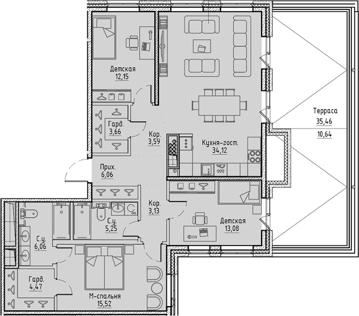 3-комнатная квартира 117.73 м², 9/10 эт., ЖК «LEGENDA Сампсониевский 32»